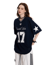 Oversized “17” print Jersey V - Neck Tee - COPPING THREADS - 0123Start
